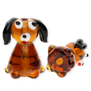 Glasperlen Handgefertigt Dog Transparent brown-black-white-red
