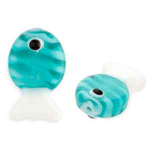 Glasperlen Handgefertigt Fish Dark cyan blue-white-black