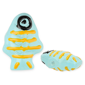 Glasperlen Handgefertigt Fish Light blue-yellow-black