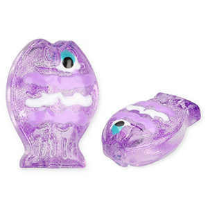 Glasperlen Handgefertigt Fish Transparent purple-white-black-cyan