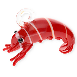 Handgefertigt Glas-Anh&auml;nger Lobster Dark red-white