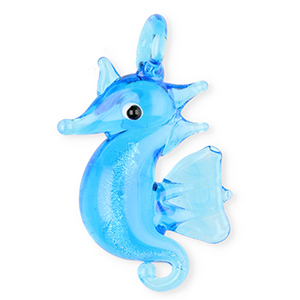 Handgefertigt Glas-Anh&auml;nger Seahorse Blue