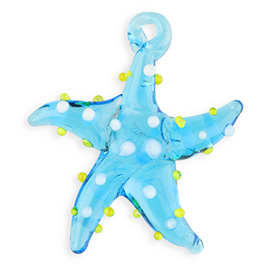 Handgefertigt Glas-Anh&auml;nger Starfish Transparent blue-white-yellow
