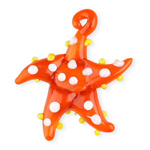 Handgefertigt Glas-Anh&auml;nger Starfish Orange-white-yellow