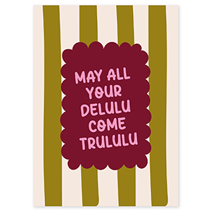 BY31&reg; Karten f&uuml;r Schmuck "May all your delulu come trululu" Olive green-off white-bordeaux red-pink