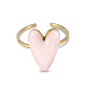 Stainless Steel - Rostfrei Stahl Ringe Enamel heart Pearl light pink-gold