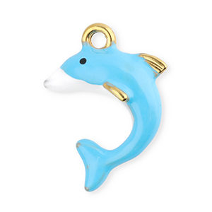 Anh&auml;nger aus Stainless Steel - Rostfreiem Stahl Dolphin Gold-light blue-white-black
