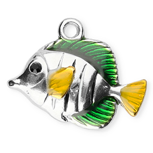 Anh&auml;nger aus Stainless Steel - Rostfreiem Stahl Enamel Fish Silver-green-yellow-black