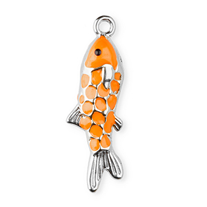 Anh&auml;nger aus Stainless Steel - Rostfreiem Stahl Enamel Fish Silver-orange-black