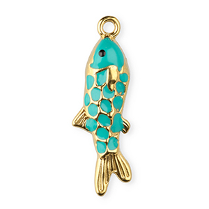 Anh&auml;nger aus Stainless Steel - Rostfreiem Stahl Enamel Fish Gold-turquoise green