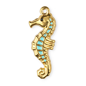Anh&auml;nger aus Stainless Steel - Rostfreiem Stahl Enamel Seahorse Gold-light blue