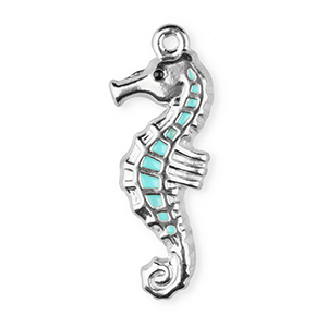 Anh&auml;nger aus Stainless Steel - Rostfreiem Stahl Enamel Seahorse Silver-light blue
