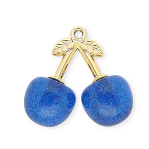 Anh&auml;nger Acryl Cherries Gold- blue glitter