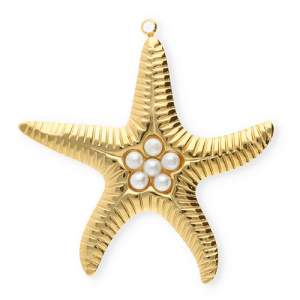 Anh&auml;nger aus Stainless Steel - Rostfreiem Stahl Starfish with Imitation Pearls Gold-white