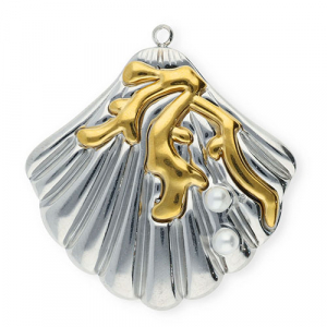 Anh&auml;nger aus Stainless Steel - Rostfreiem Stahl Shell with Imitation Pearls Silver-gold-white