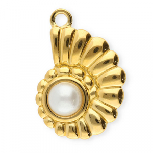 Anh&auml;nger aus Stainless Steel - Rostfreiem Stahl Shell with Imitation Pearl Gold-white