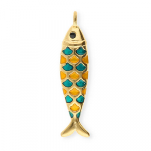 Anh&auml;nger aus Stainless Steel - Rostfreiem Stahl Fish Gold-petrol green-orange-black