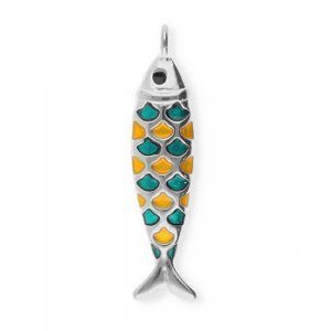 Anh&auml;nger aus Stainless Steel - Rostfreiem Stahl Fish Silver-petrol green-orange-black