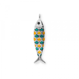 Anh&auml;nger aus Stainless Steel - Rostfreiem Stahl Fish Silver-petrol green-orange-black