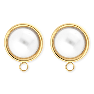 BY31&reg; Zubeh&ouml;r aus Stainless Steel - Rostfreiem Stahl Ohrringe&nbsp;/&nbsp;Ohrstecker Round with Imitation Pearl with Loop Gold-white