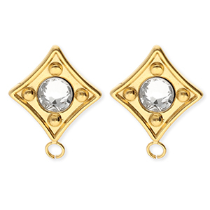 BY31&reg; Zubeh&ouml;r aus Stainless Steel - Rostfreiem Stahl Ohrringe&nbsp;/&nbsp;Ohrstecker Rhombus with Crystal with Loop Gold-crystal