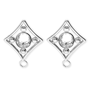 BY31&reg; Zubeh&ouml;r aus Stainless Steel - Rostfreiem Stahl Ohrringe&nbsp;/&nbsp;Ohrstecker Rhombus with Crystal with Loop Silver-crystal