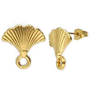 Zubeh&ouml;r aus Stainless Steel - Rostfreiem Stahl Ohrringe / Ohrstecker Fan with Loop Gold