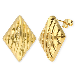 Zubeh&ouml;r aus Stainless Steel - Rostfreiem Stahl Ohrringe / Ohrstecker Rhombus with Loop Gold