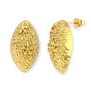Zubeh&ouml;r aus Stainless Steel - Rostfreiem Stahl Ohrringe / Ohrstecker Oval with Flowers with Loop Gold
