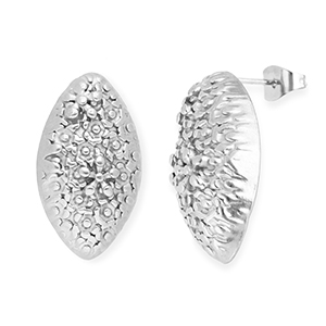 Zubeh&ouml;r aus Stainless Steel - Rostfreiem Stahl Ohrringe / Ohrstecker Oval with Flowers with Loop Silver