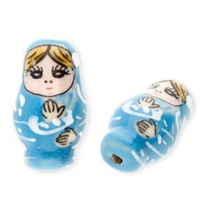 Keramik Perlen Matryoshka Blue-white