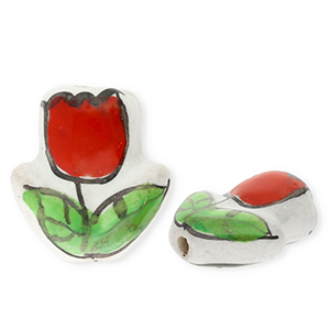 Keramik Perlen Tulip White-red-green