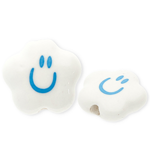 Keramik Perlen Cloud with Smiley White-blue