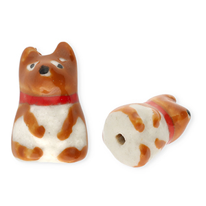 Keramik Perlen Dog Brown-red-off white-black