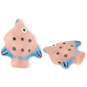 Keramik Perlen Fish Vintage pink-blue-black