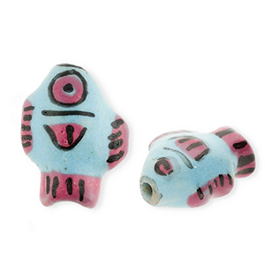 Keramik Perlen Fish Light blue-pink-black