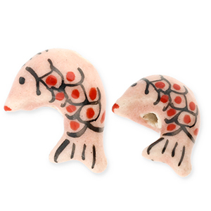 Keramik Perlen Fish Vintage pink-red-black