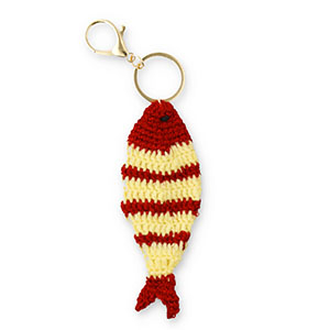 Schl&uuml;sselanh&auml;nger Geh&auml;kelten Fish Gold-bordeaux red-beige