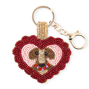 Schl&uuml;sselanh&auml;nger Heart with Dog Gold-silverlined red-light pink-brown