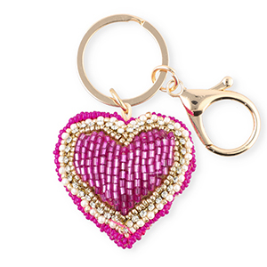 Schl&uuml;sselanh&auml;nger Heart Gold-fuchsia-white