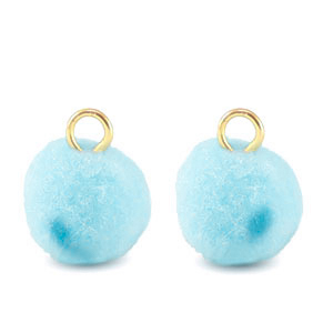 Anh&auml;nger Pompom mit &Ouml;se 10mm Gold-aquamarine blue