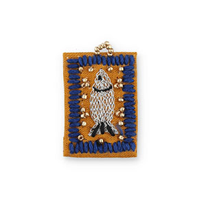 Handgefertigte Stoffanh&auml;nger Fish Brown-dark blue-silver-gold