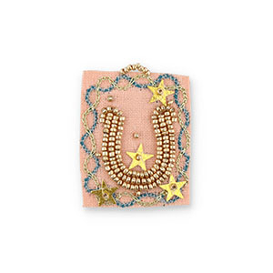Handgefertigte Stoffanh&auml;nger Horseshoe Salmon pink-blue-gold