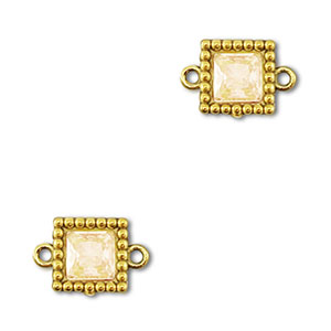 Zwischenst&uuml;cke aus Stainless Steel - Rostfreiem Stahl Zirkonia Square Gold-light orange