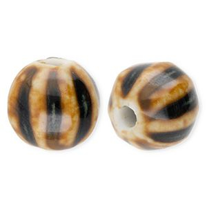 Keramik Perlen 11&nbsp;mm with Stripes Dark brown-light brown