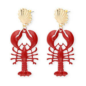 Musthave Ohrringe&nbsp;/&nbsp;Ohrstecker Enamel Shell & Lobster mit Rostfrei Stahl-Stecker Gold-dark red