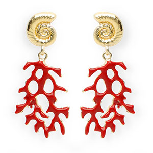Musthave Ohrringe&nbsp;/&nbsp;Ohrstecker Enamel Shell & Coral mit Rostfrei Stahl-Stecker Gold-dark red