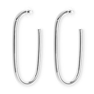 Statement-Ohrringe&nbsp;/&nbsp;Ohrstecker Oval mit Rostfrei Stahl-Stecker Silver