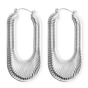 Statement-Ohrringe&nbsp;/&nbsp;Creolen Oval ridged mit Rostfrei Stahl-Stecker Silver