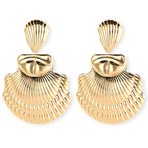 Statement-Ohrringe&nbsp;/&nbsp;Ohrstecker Shell ridged mit Rostfrei Stahl-Stecker Gold